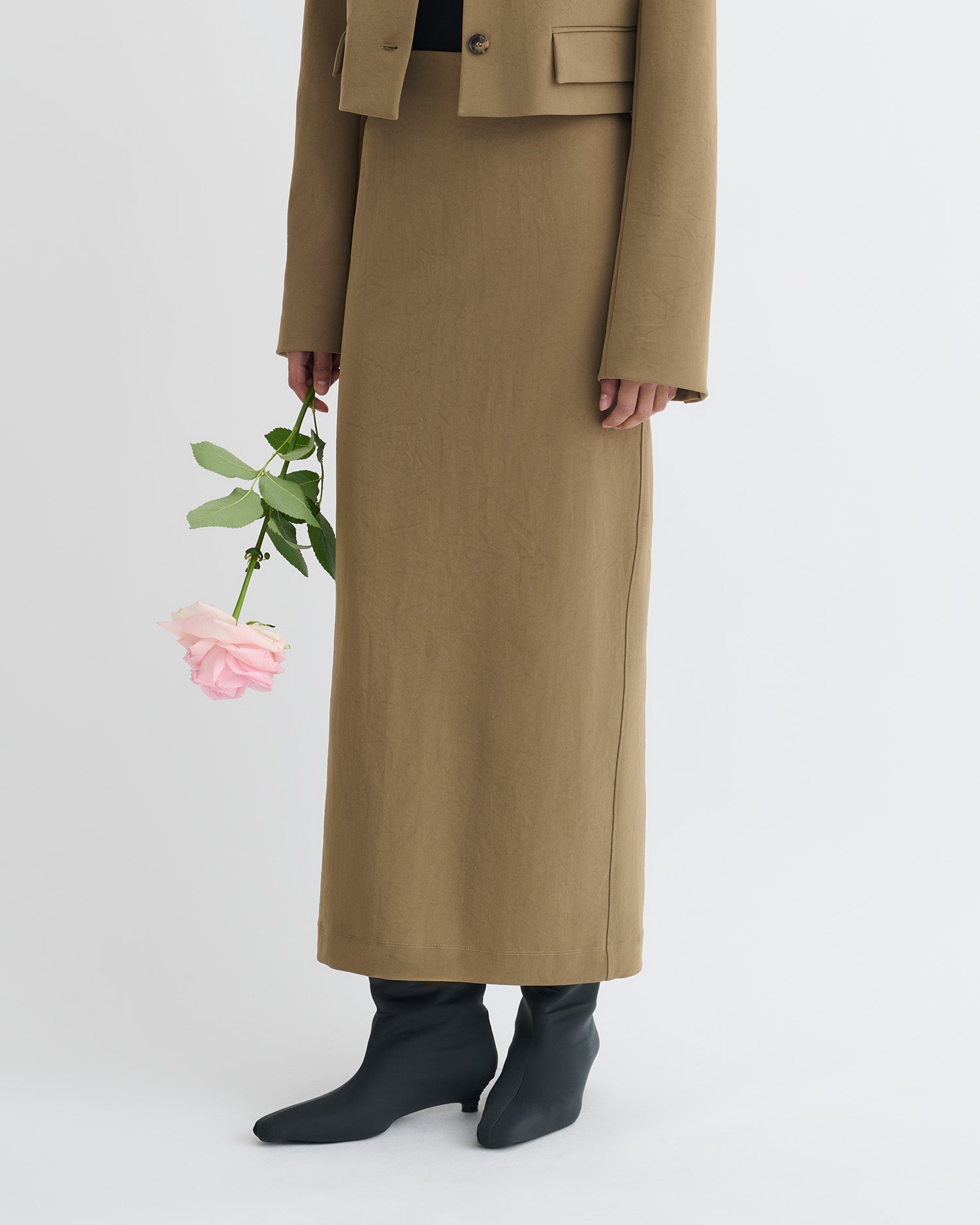 Nya - Paper Jersey Midi Skirt - Brown