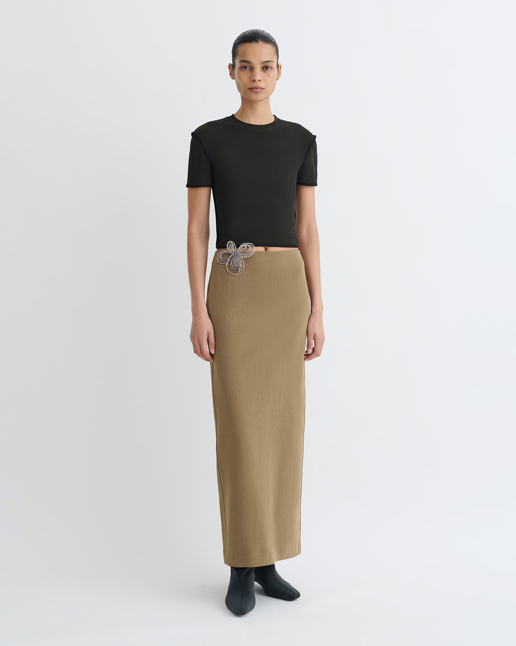 Nya - Paper Jersey Midi Skirt - Brown