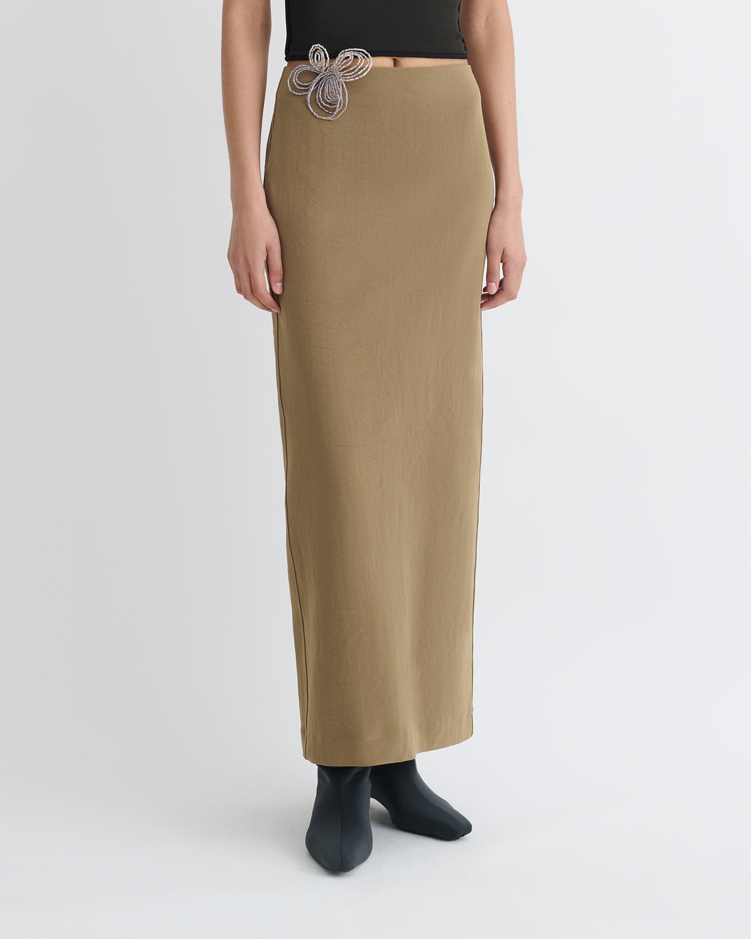 Nya - Paper Jersey Midi Skirt - Brown