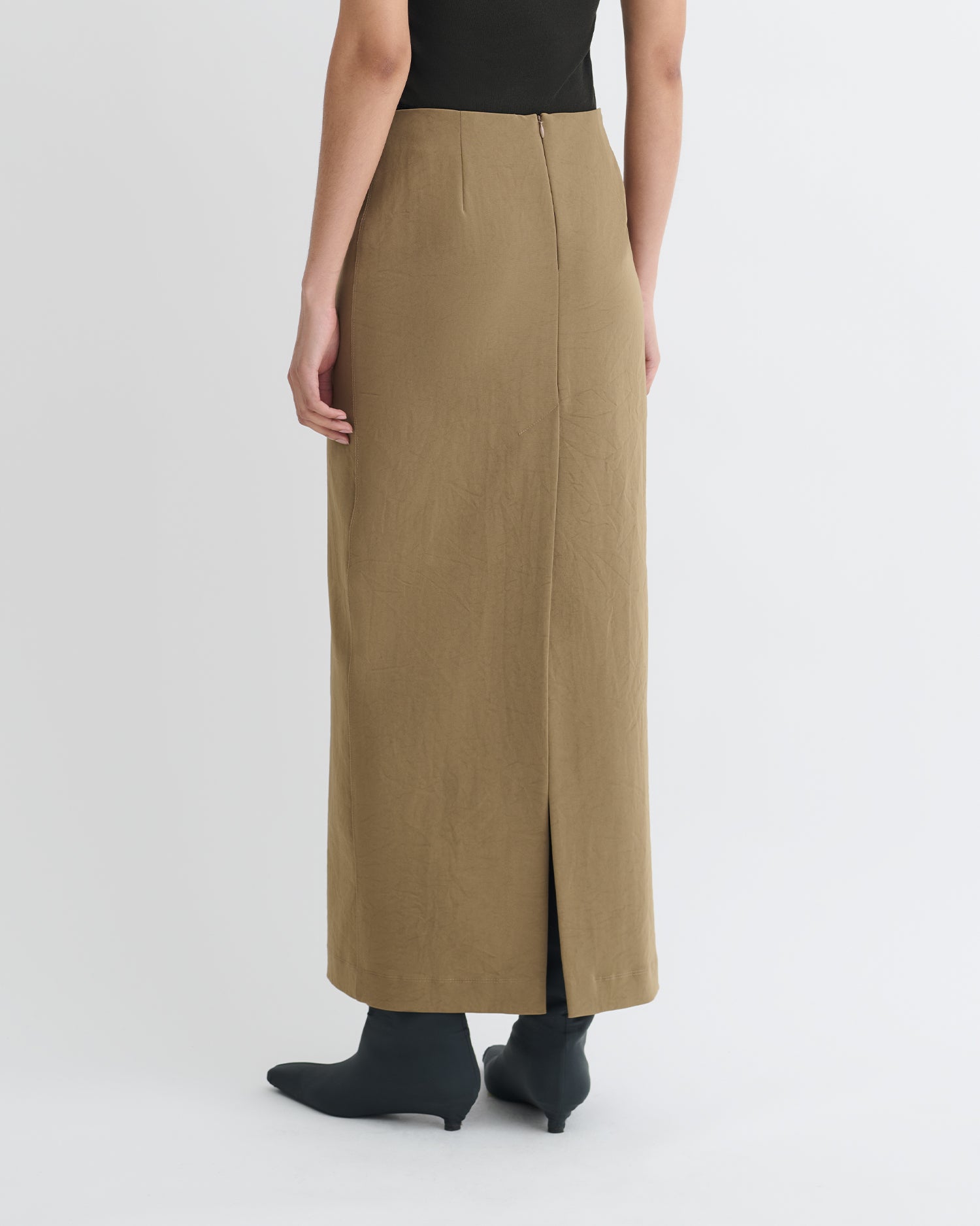 Nya - Paper Jersey Midi Skirt - Brown