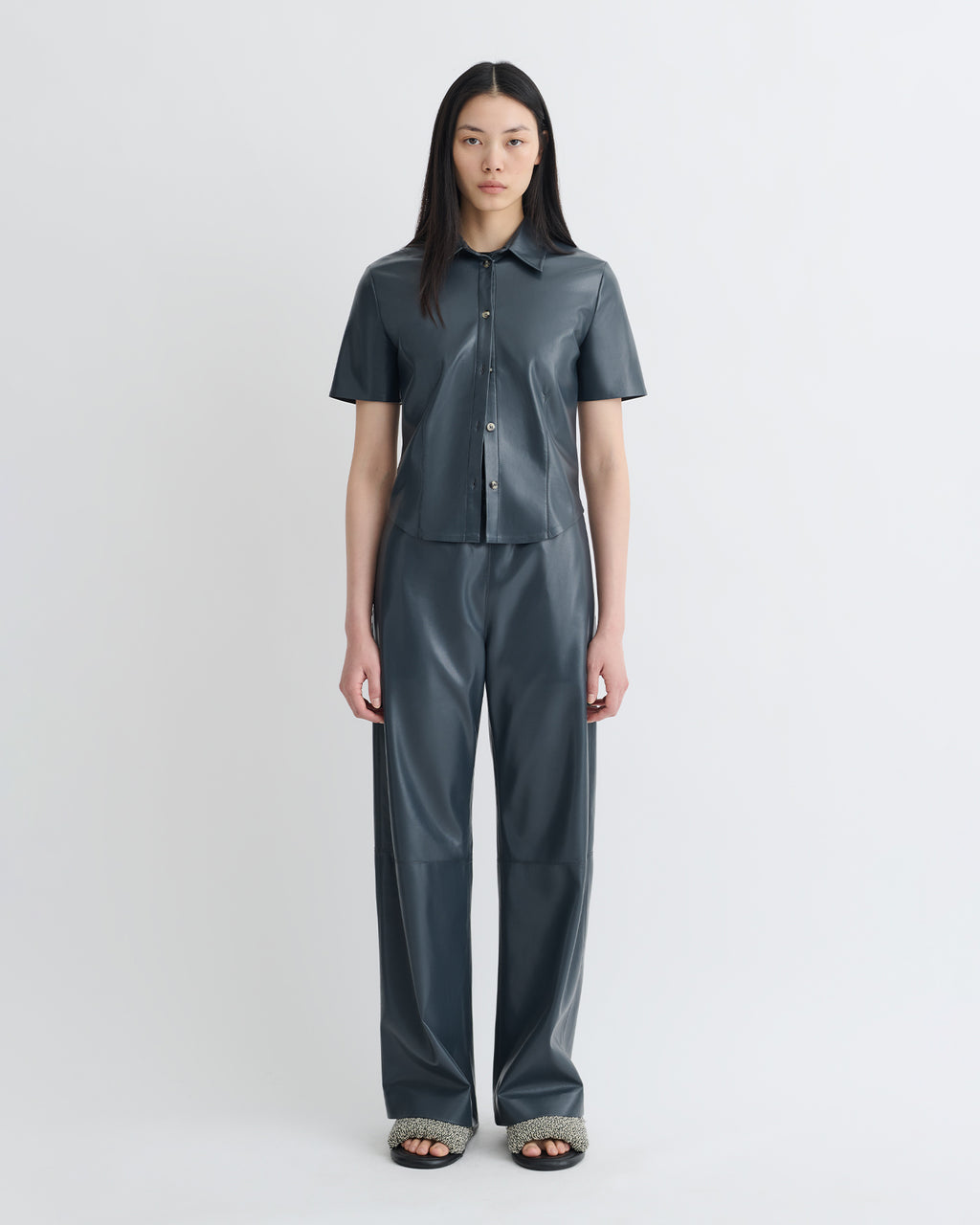 Clare - Okobor™Alt-Leather Shirt - Steel Blue