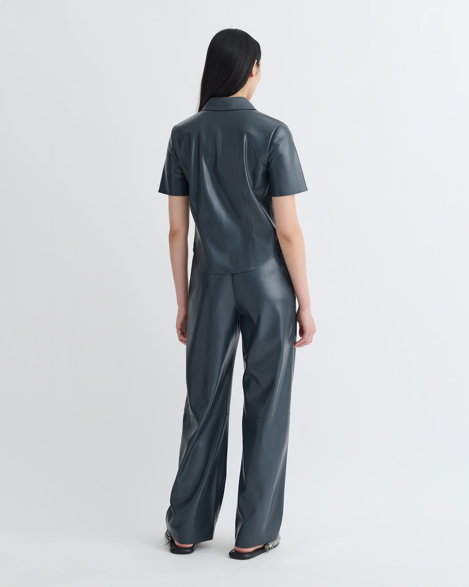 Clare - Okobor™Alt-Leather Shirt - Steel Blue
