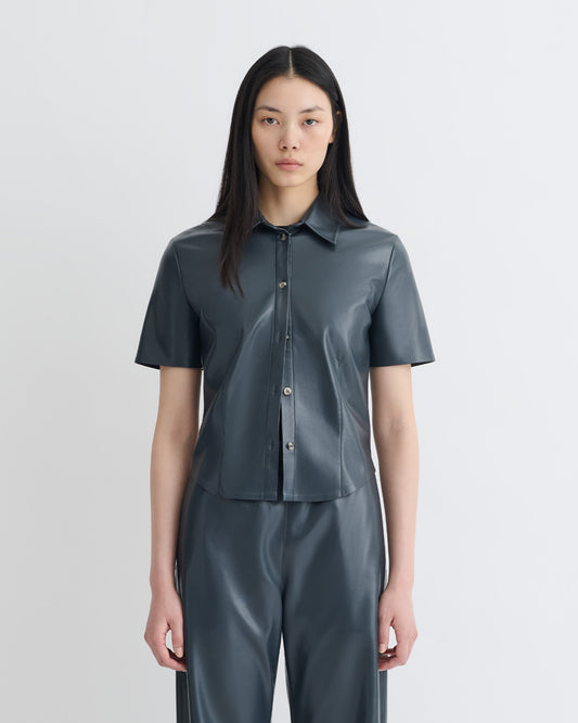 Clare - Okobor™Alt-Leather Shirt - Steel Blue