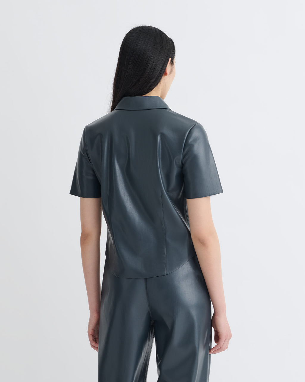 Clare - Okobor™Alt-Leather Shirt - Steel Blue