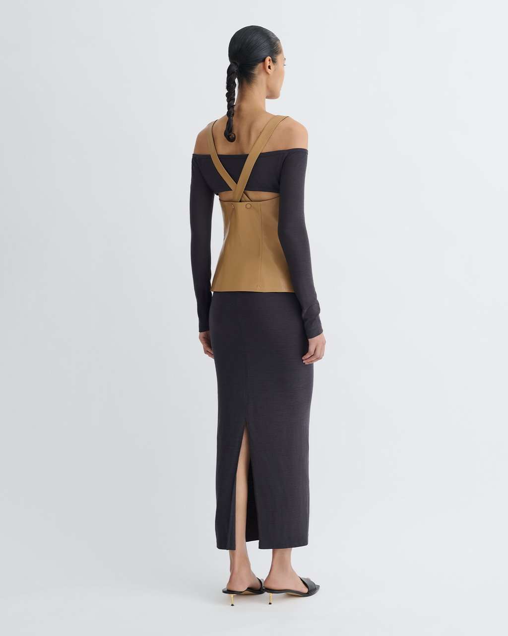Ferr - Wool Jersey and Okobor™ Alt-Leather Top - Oak/Grey