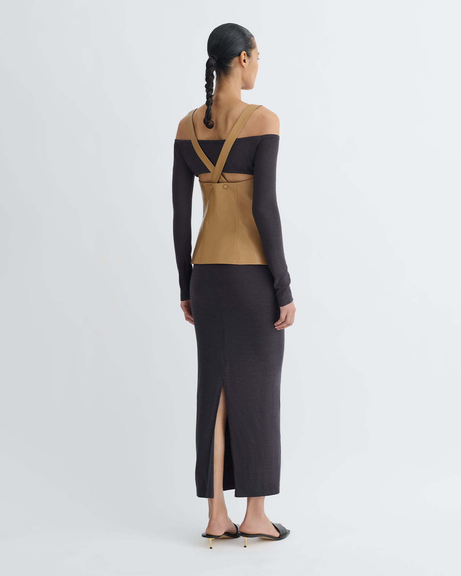 Ferr - Wool Jersey and Okobor™ Alt-Leather Top - Oak/Grey