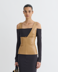 Ferr - Wool Jersey and Okobor™ Alt-Leather Top - Oak/Grey