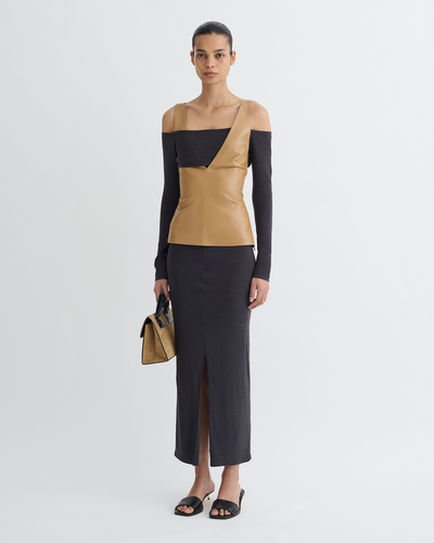 Ferr - Wool Jersey and Okobor™ Alt-Leather Top - Oak/Grey