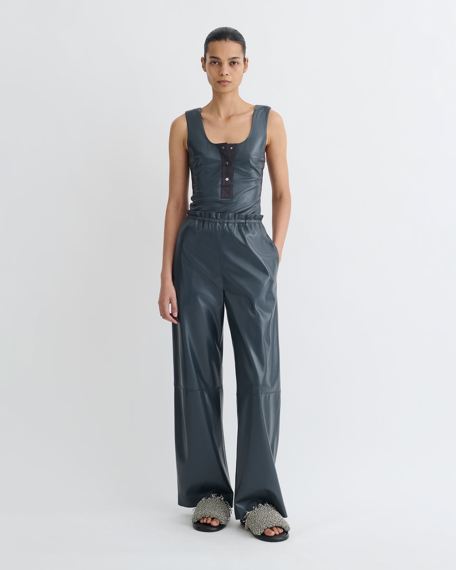 Anesa - Okobor™ Alt-Leather Top - Steel Blue/Grey