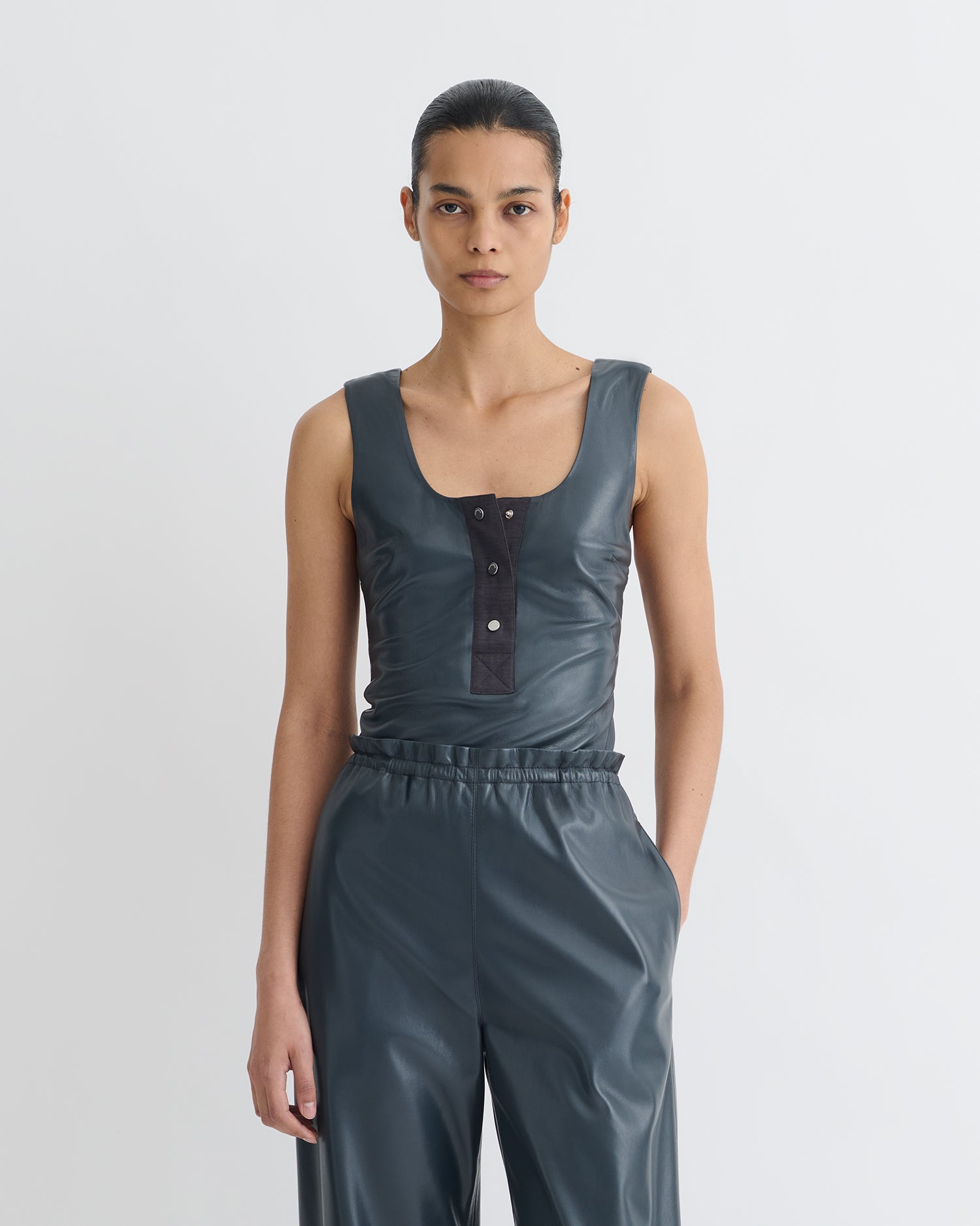 nanushka Anesa - Okobor™ Alt-Leather Top - Steel Blue/Grey Top