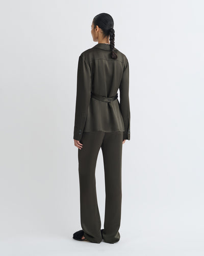 Nathalie - Slip Satin Shirt - Dark Green