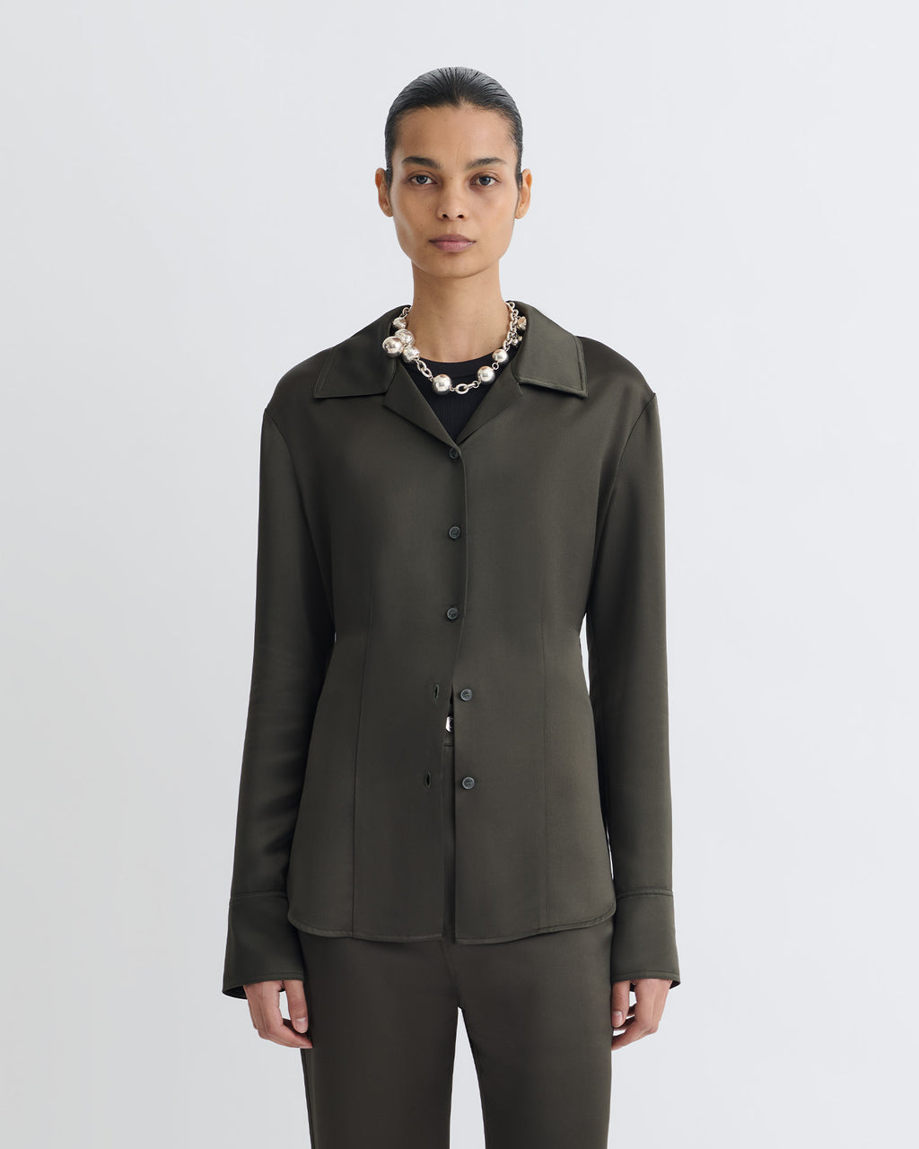 Nathalie - Slip Satin Shirt - Dark Green