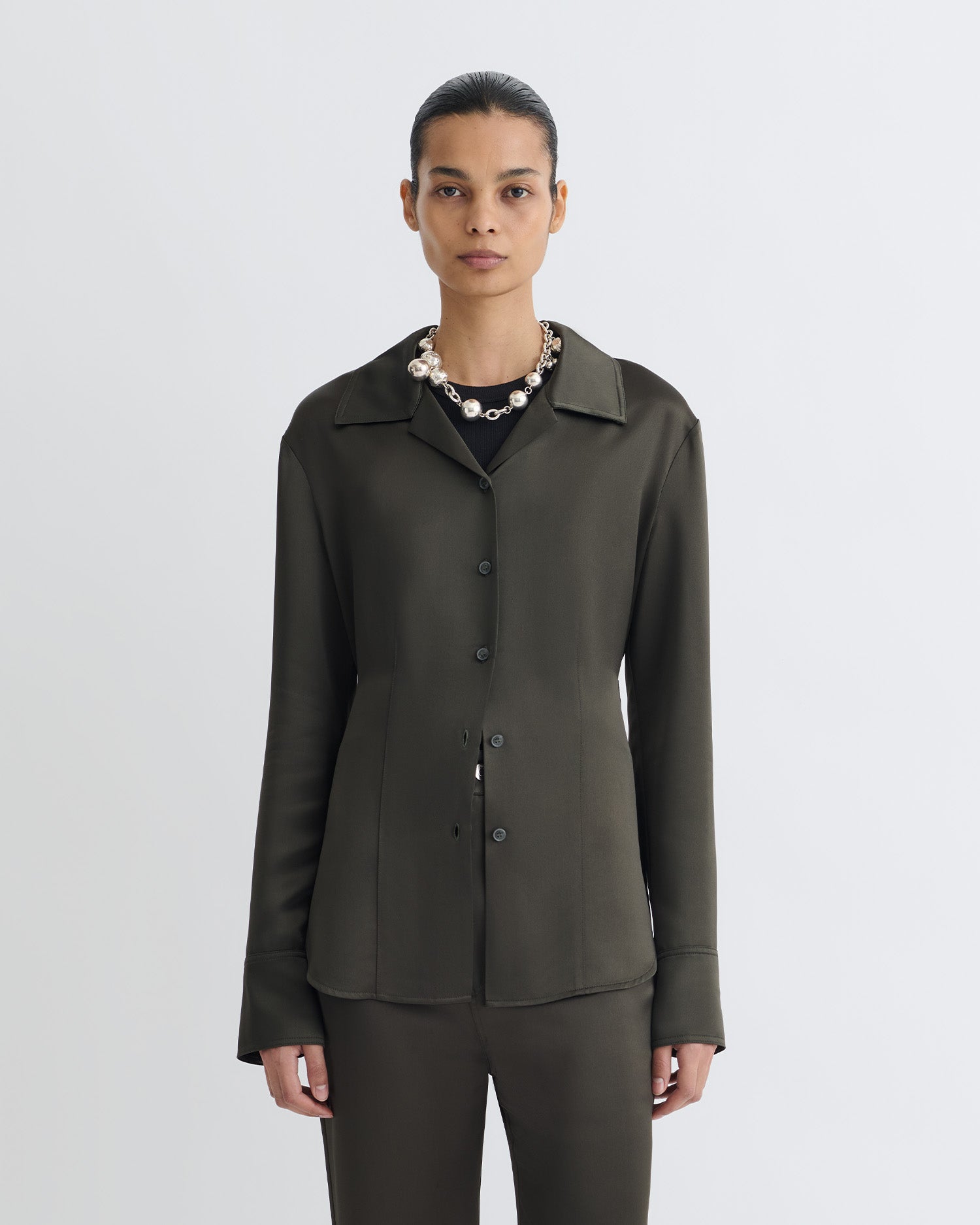 Nathalie - Slip Satin Shirt - Dark Green