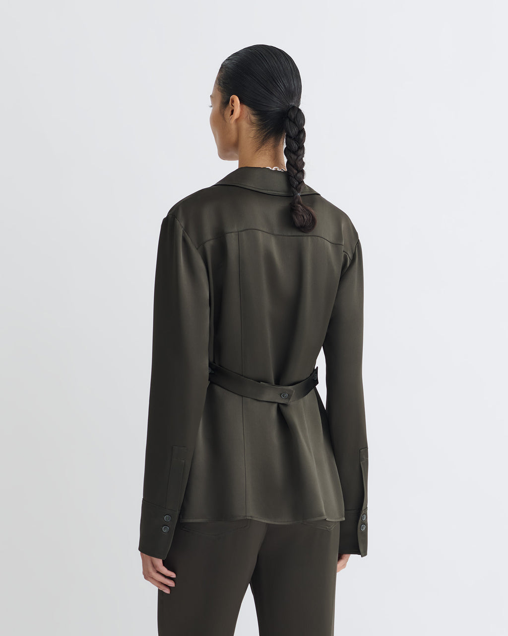 Nathalie - Slip Satin Shirt - Dark Green