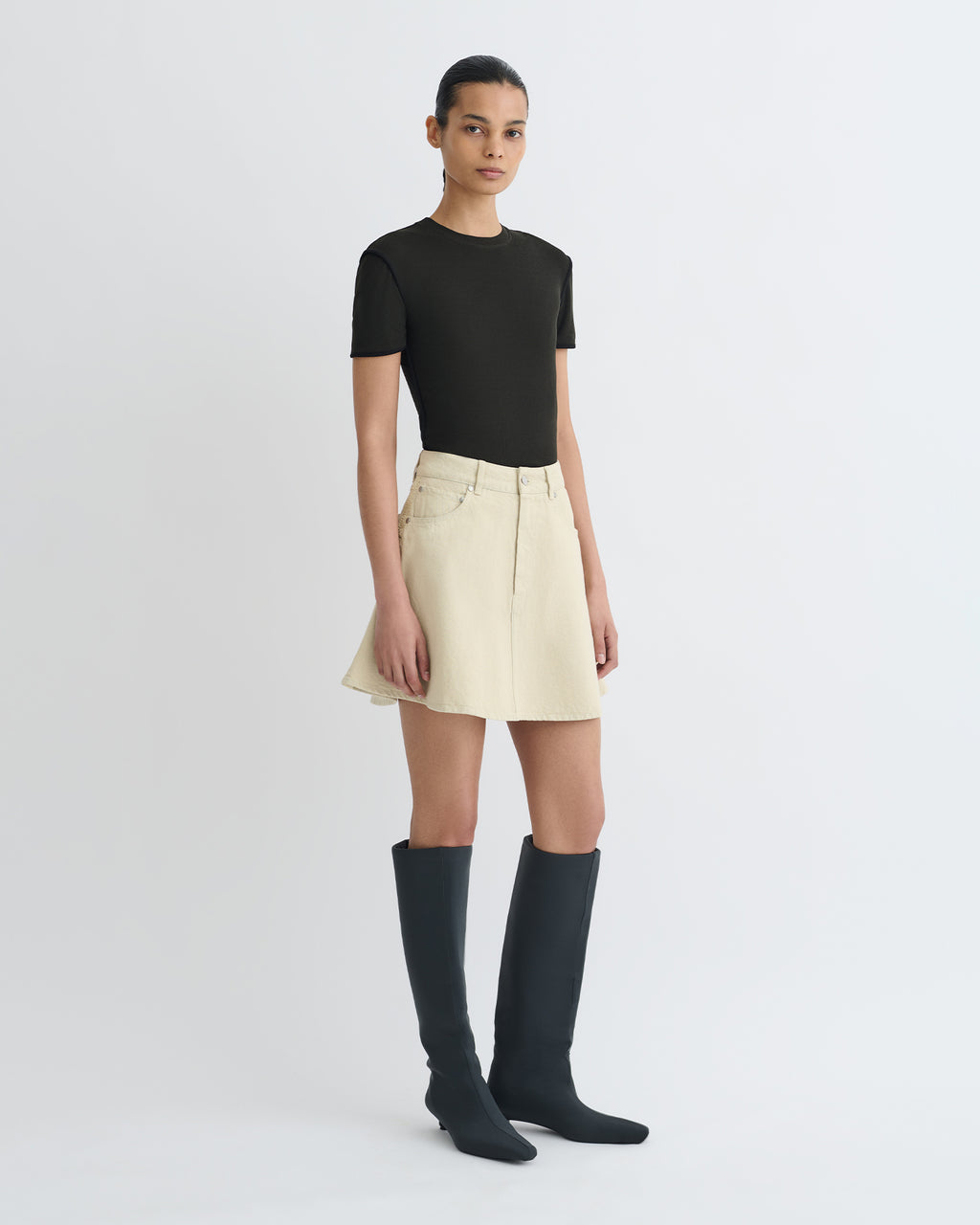 Sabelle - Cropped Mesh Jersey T-Shirt - Antracite/Black