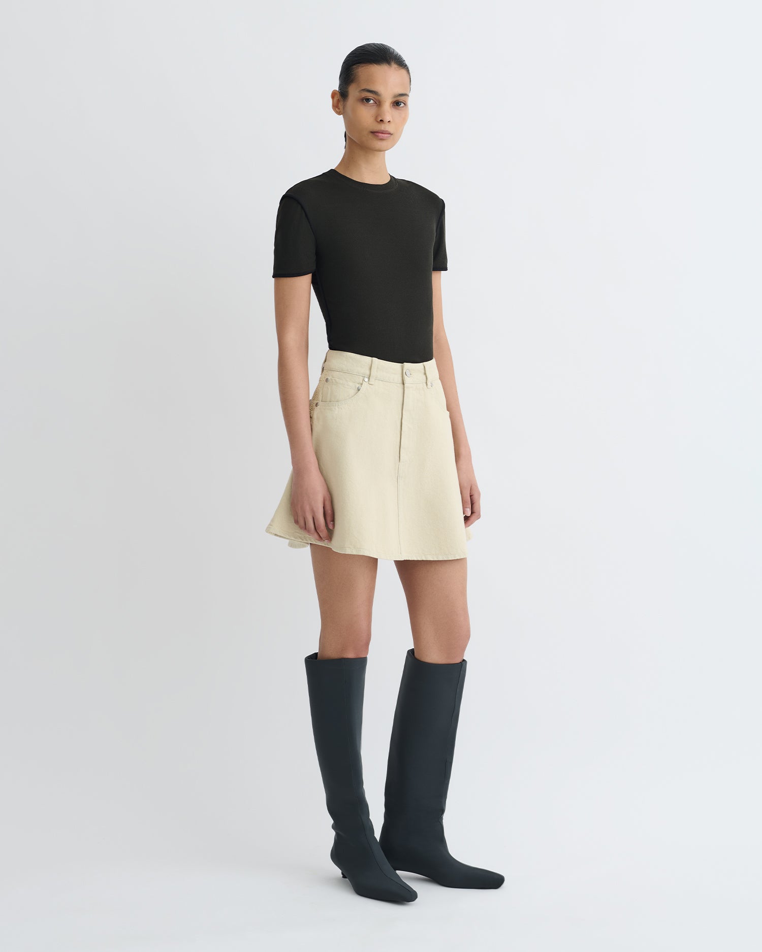 Sabelle - Cropped Mesh Jersey T-Shirt - Antracite/Black