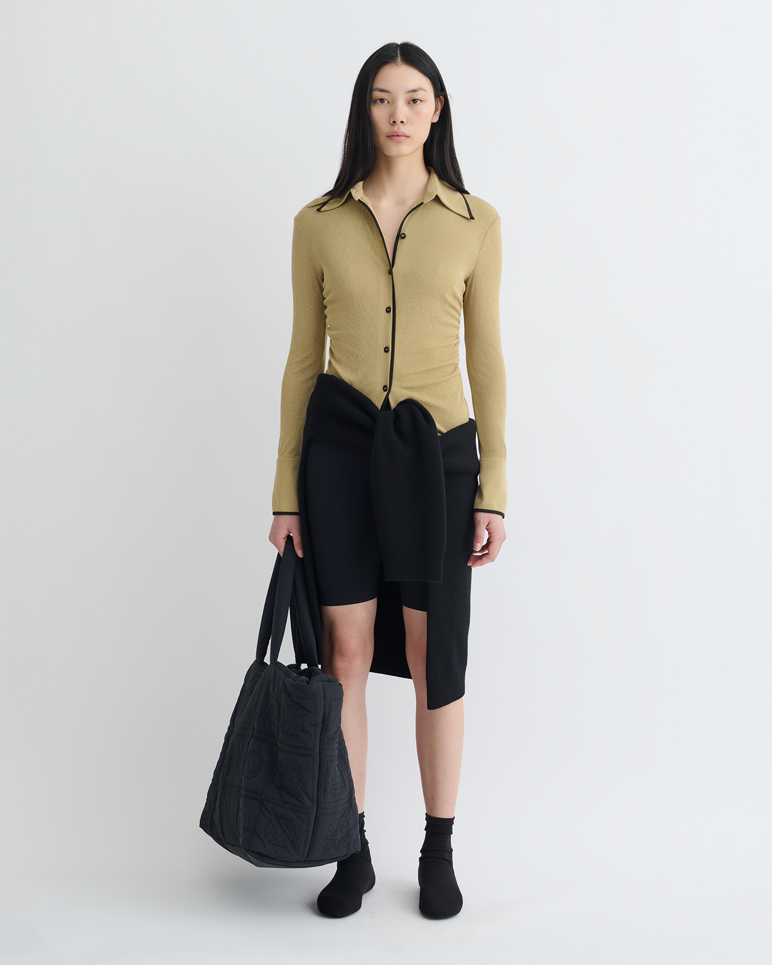 Idana - Mesh Jersey Shirt - Sand/Anthracite – Nanushka Idana - Mesh Jersey Shirt - Sand/Anthracite – Nanushka