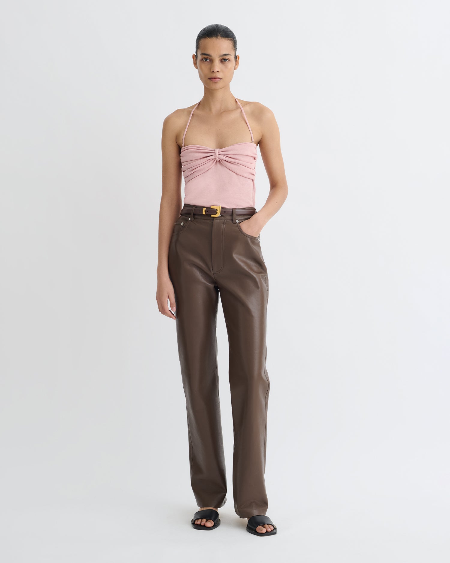 Rissa - Halter Neck Mesh Jersey Top - Pink
