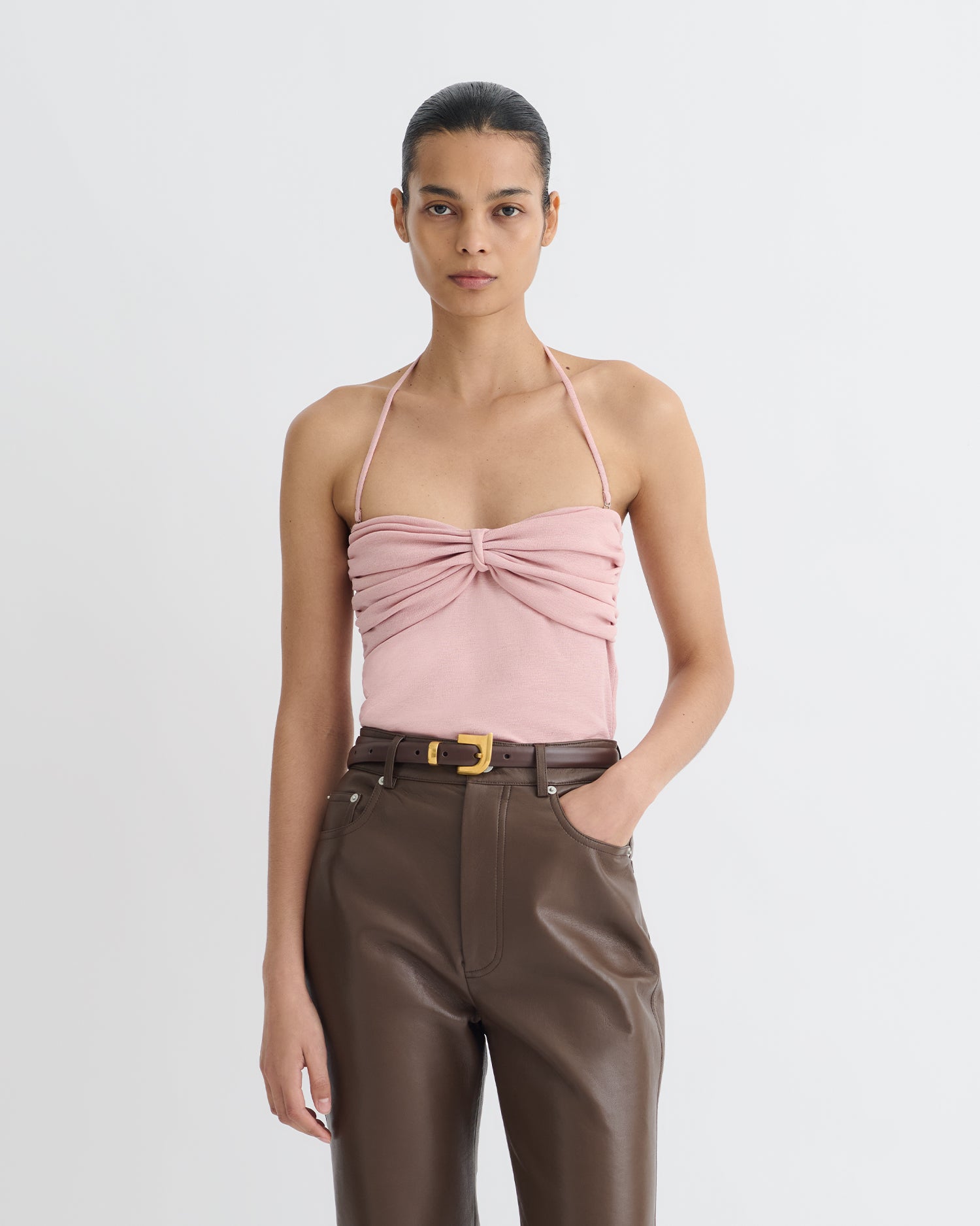 Rissa - Halter Neck Mesh Jersey Top - Pink