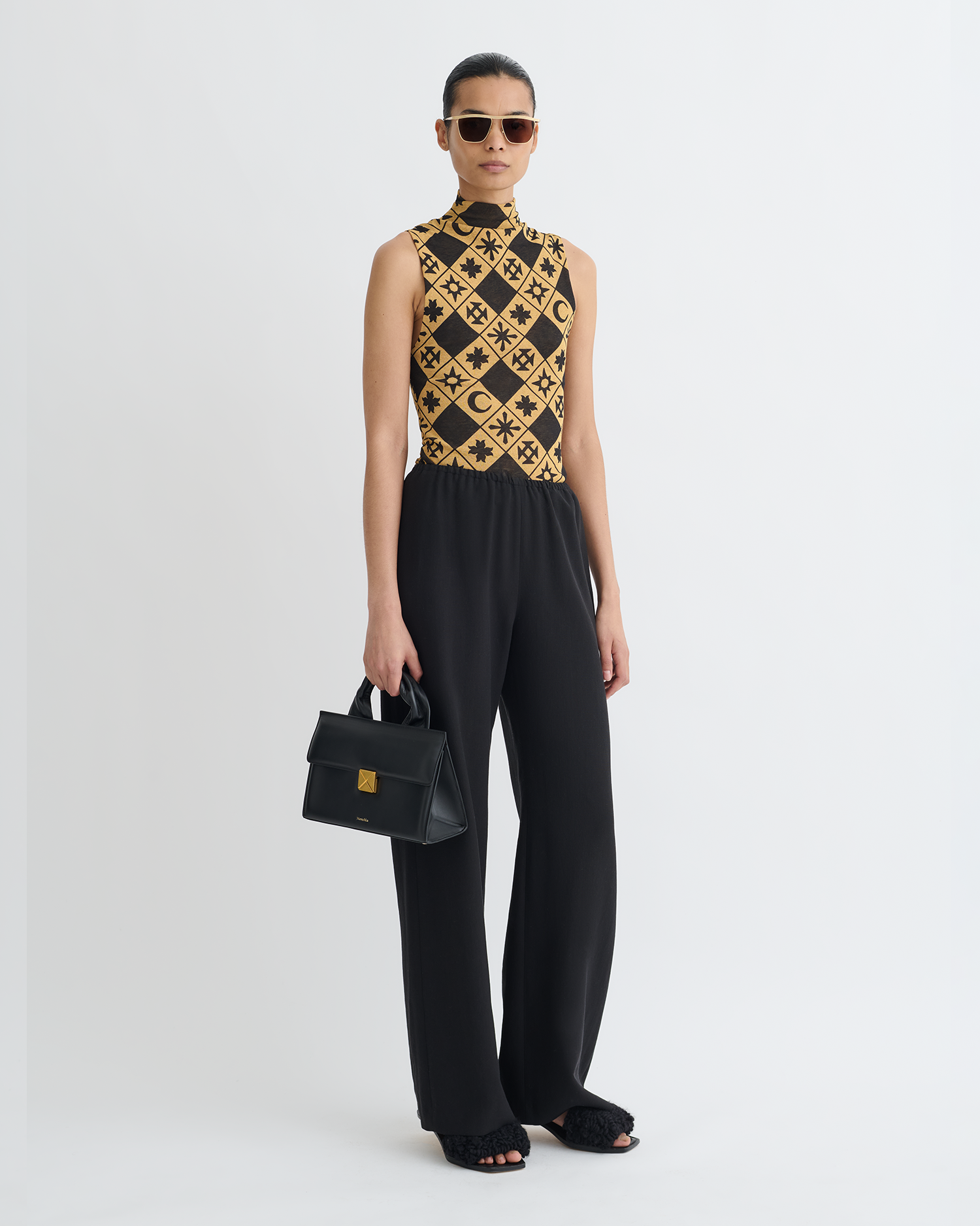 Annyka - Printed Mesh Jersey Top - Symbol Tile Oak