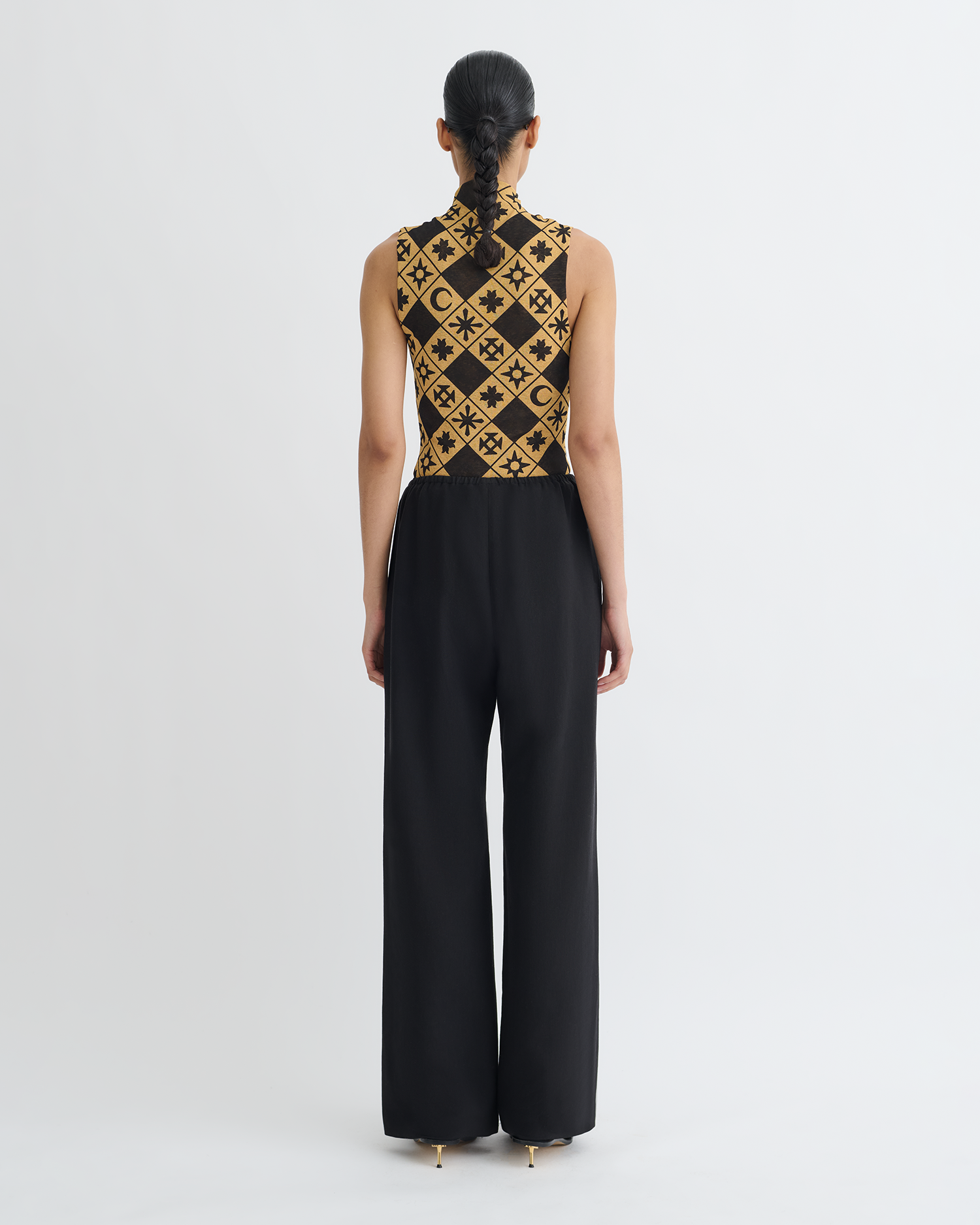 Annyka - Printed Mesh Jersey Top - Symbol Tile Oak