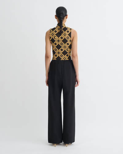 Annyka - Printed Mesh Jersey Top - Symbol Tile Oak