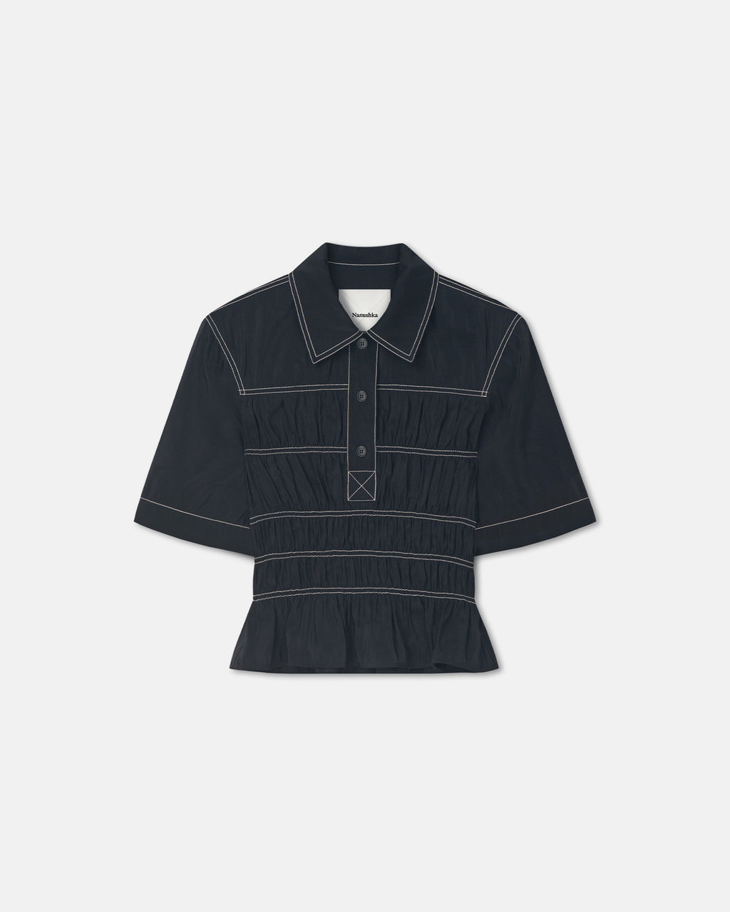 Nairi - Smocked Glass Poplin Shirt - Black