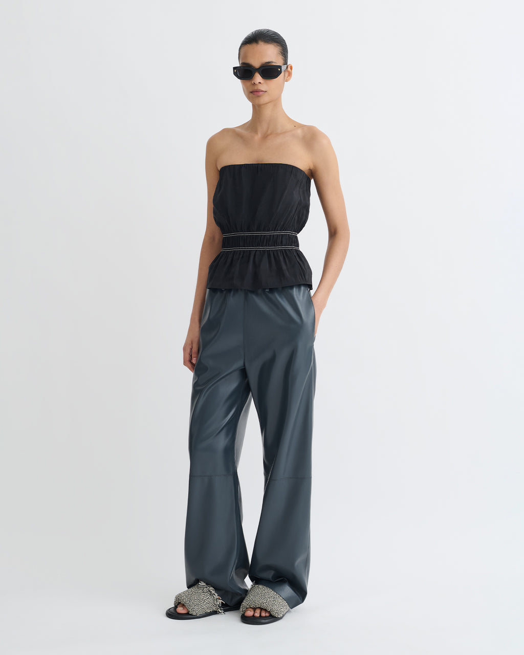 Rosey - Glass Poplin Bandeau Top - Black