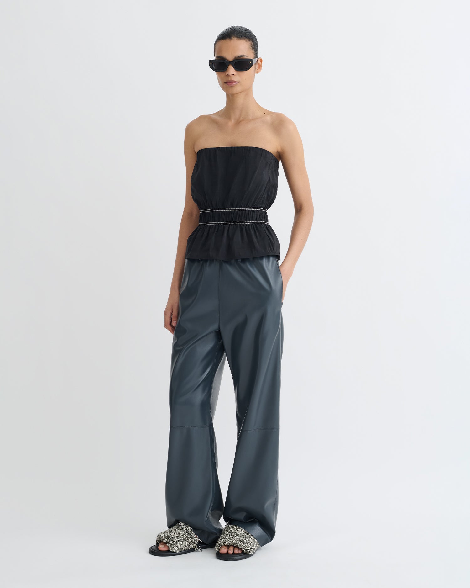 Rosey - Glass Poplin Bandeau Top - Black