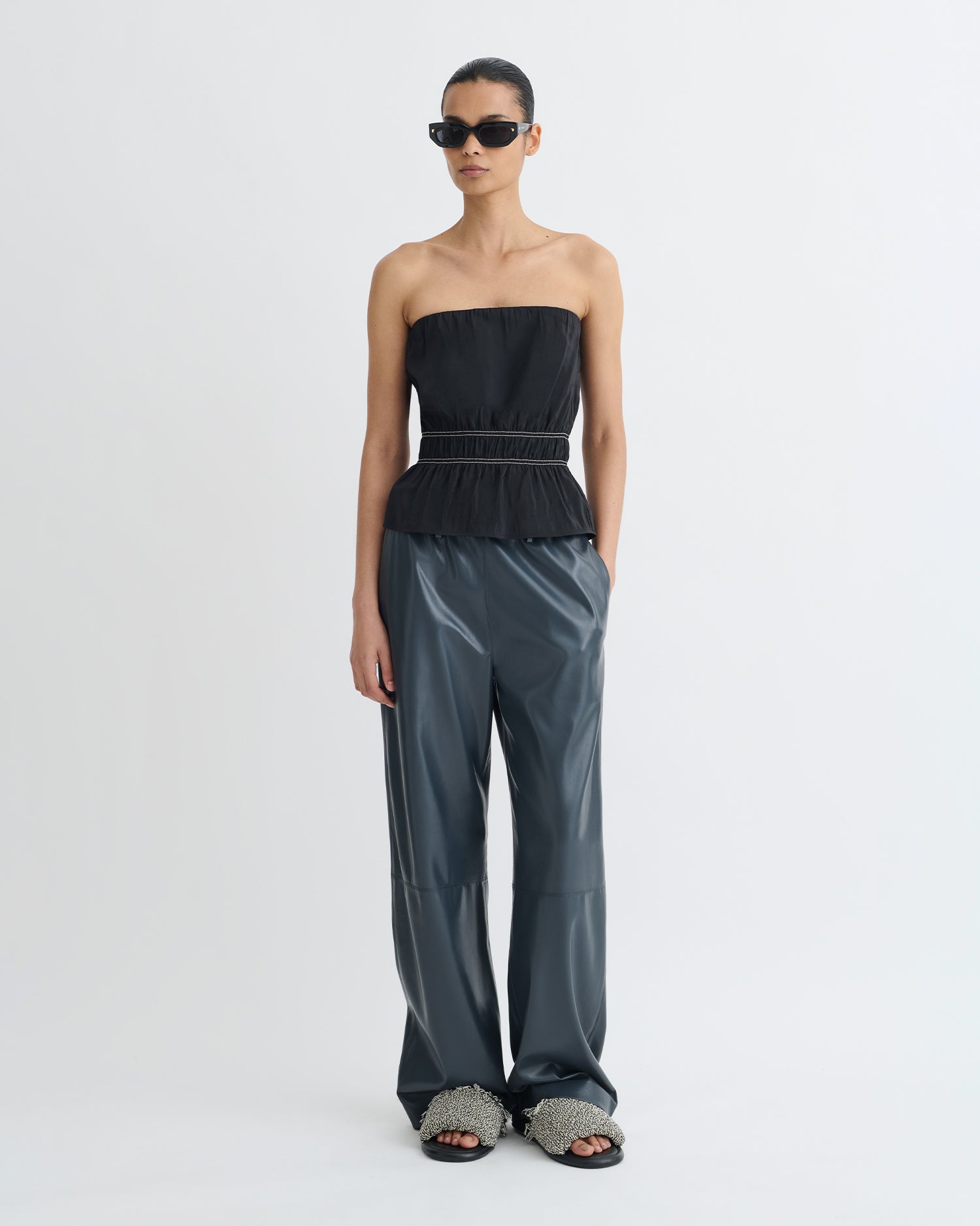 Rosey - Glass Poplin Bandeau Top - Black