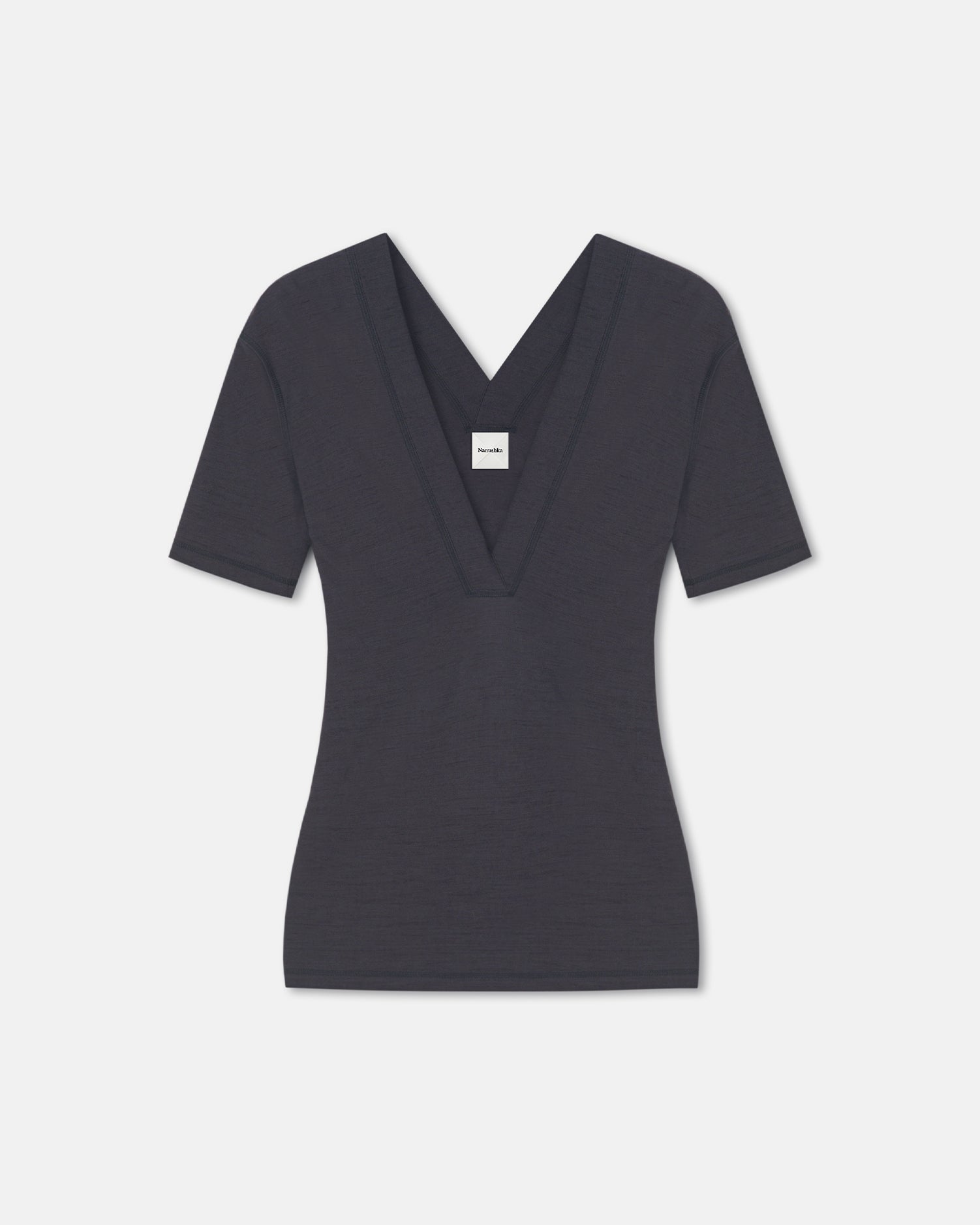 Akka - Wool Jersey Henley Top - Grey