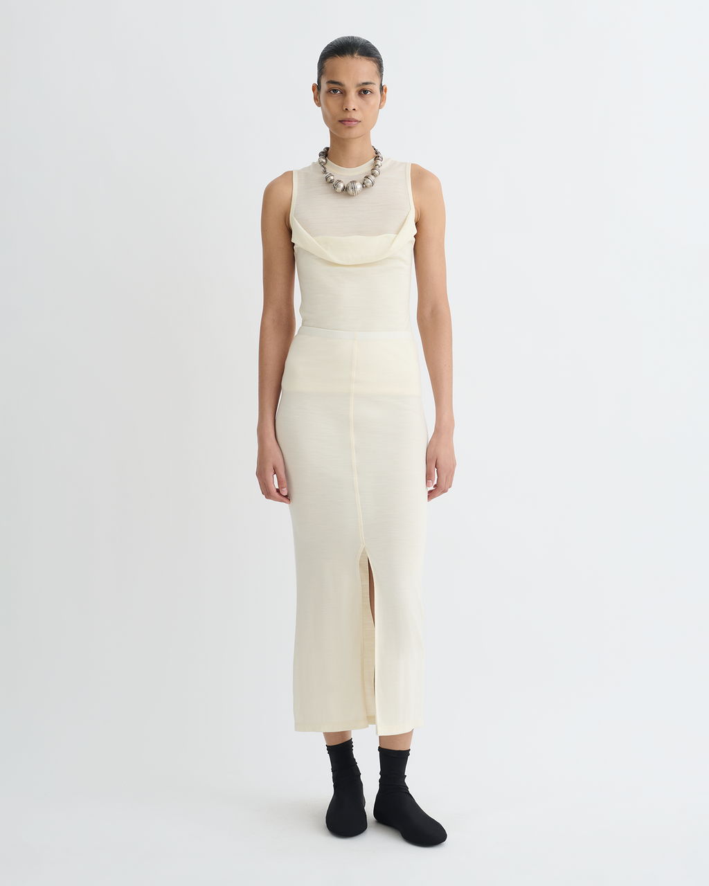Orien - Draped Wool Jersey Top - Creme