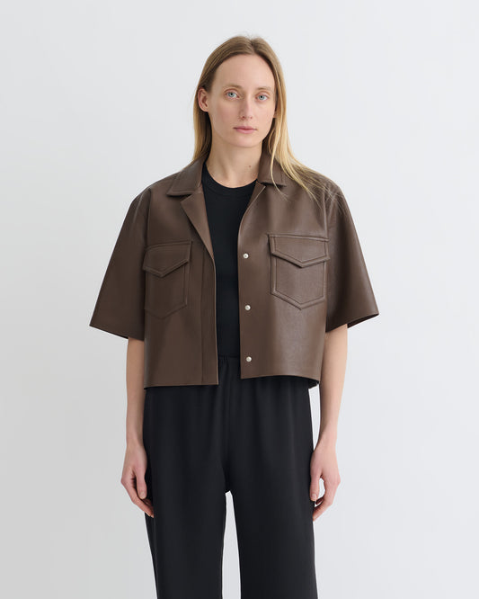 Maisie - Regenerated Leather Shirt - Chocolate
