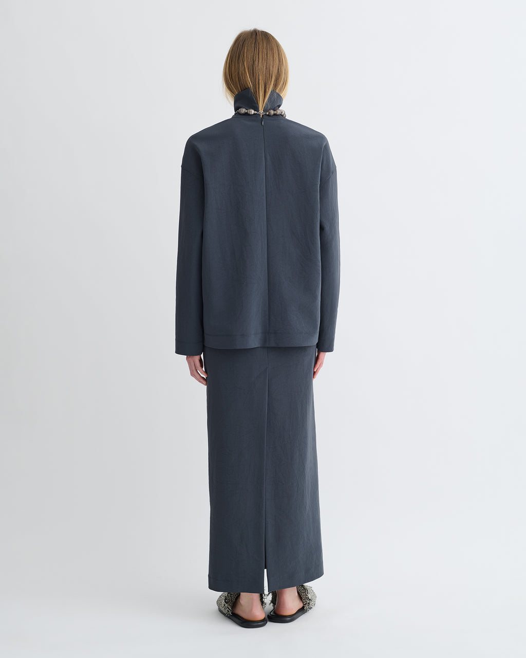 Sitara - Paper Jersey Turtleneck Top - Dusty Blue