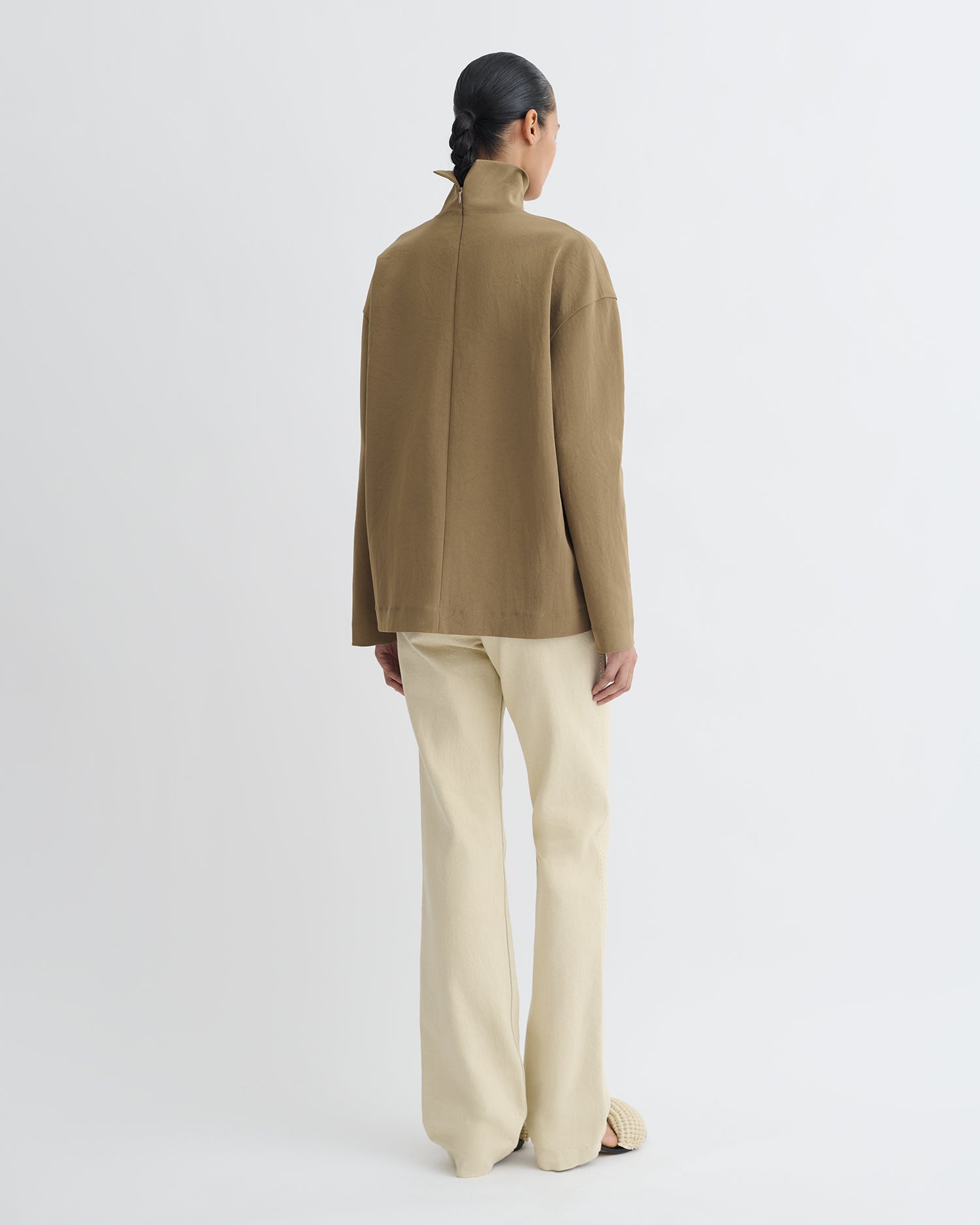 Sitara - Paper Jersey Turtleneck Top - Brown