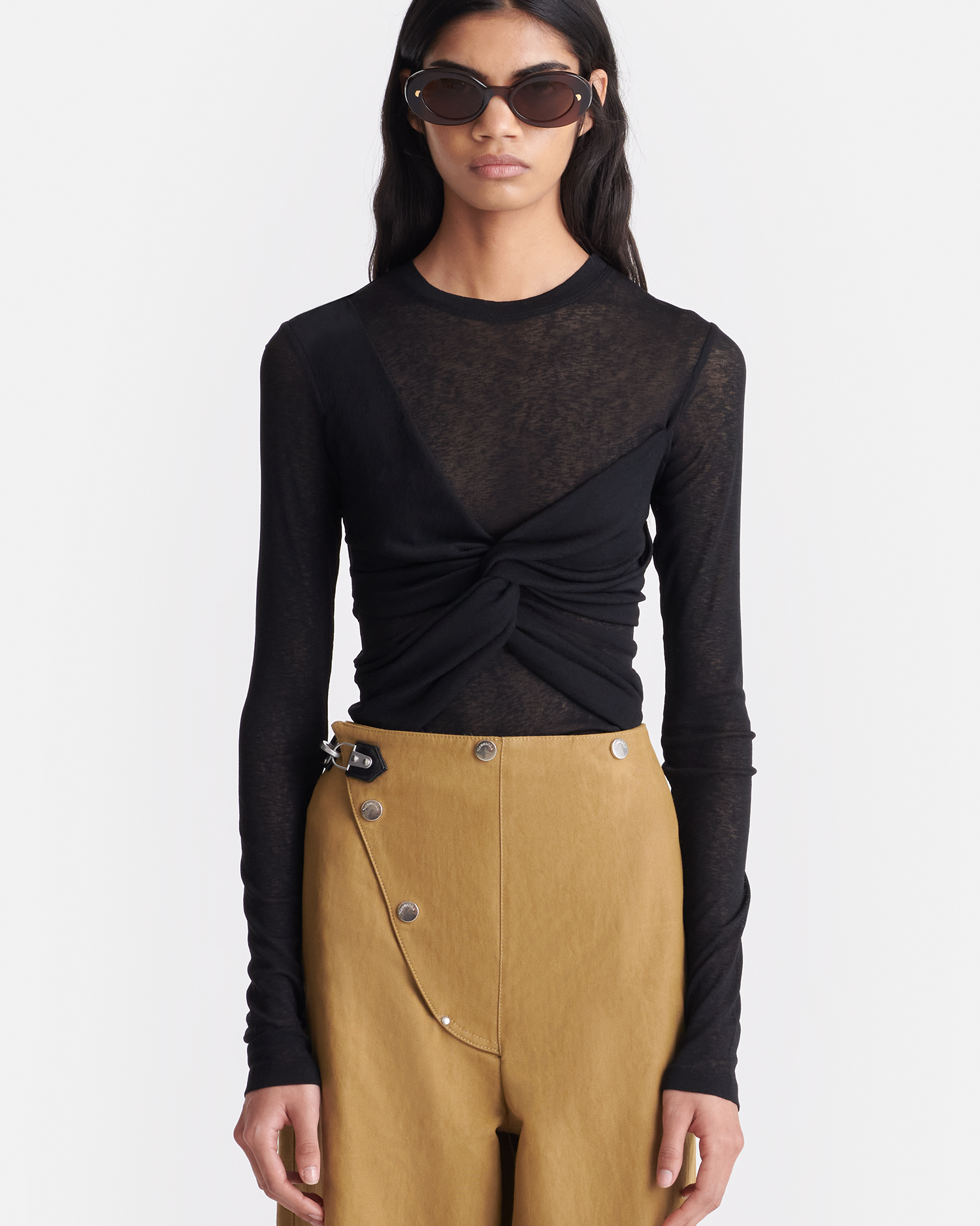 Izolda - Draped Mesh Jersey Top - Black – Nanushka Izolda - Draped Mesh Jersey Top - Black – Nanushka