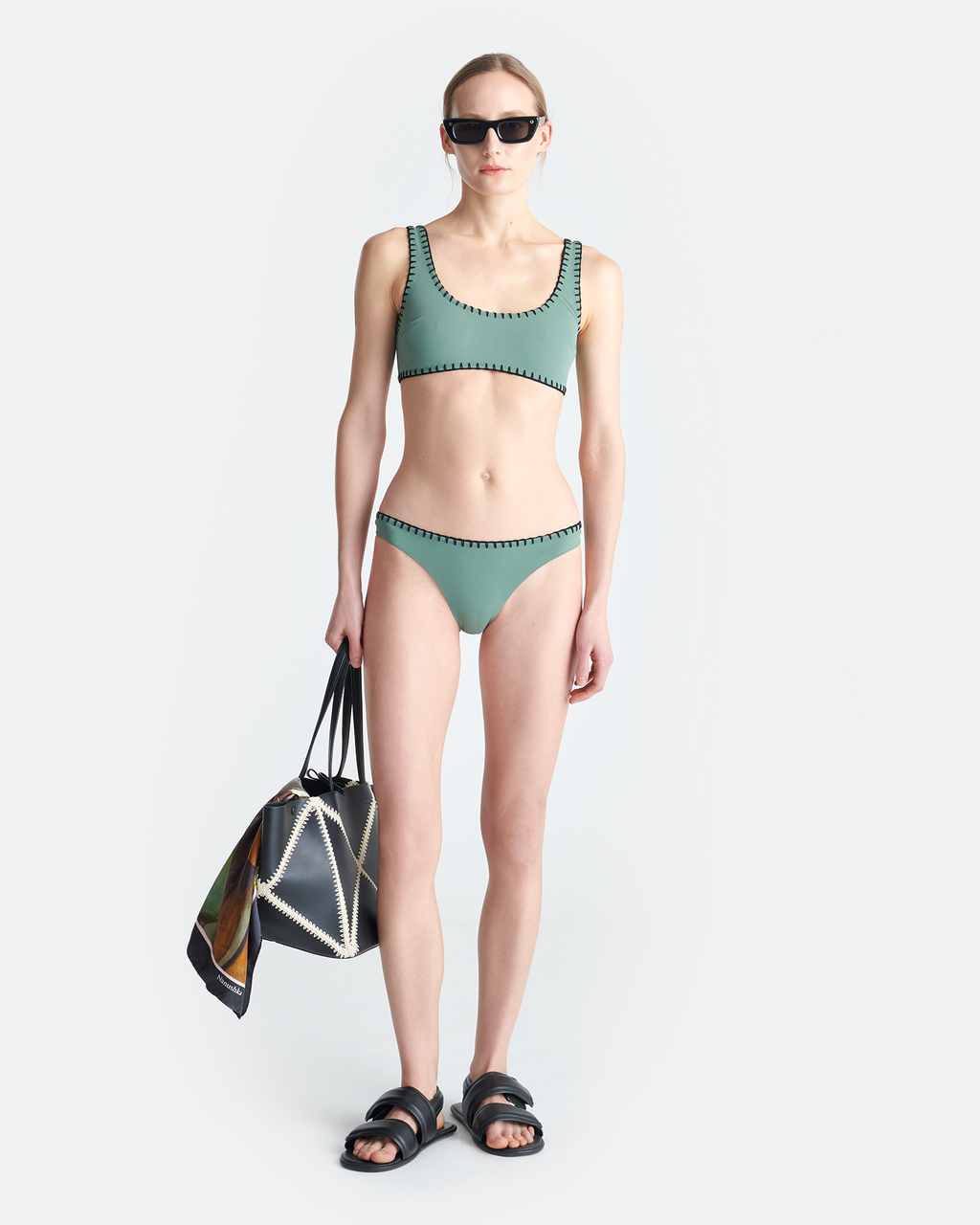Merve - Crochet bikini bottom - Sea Green/Black