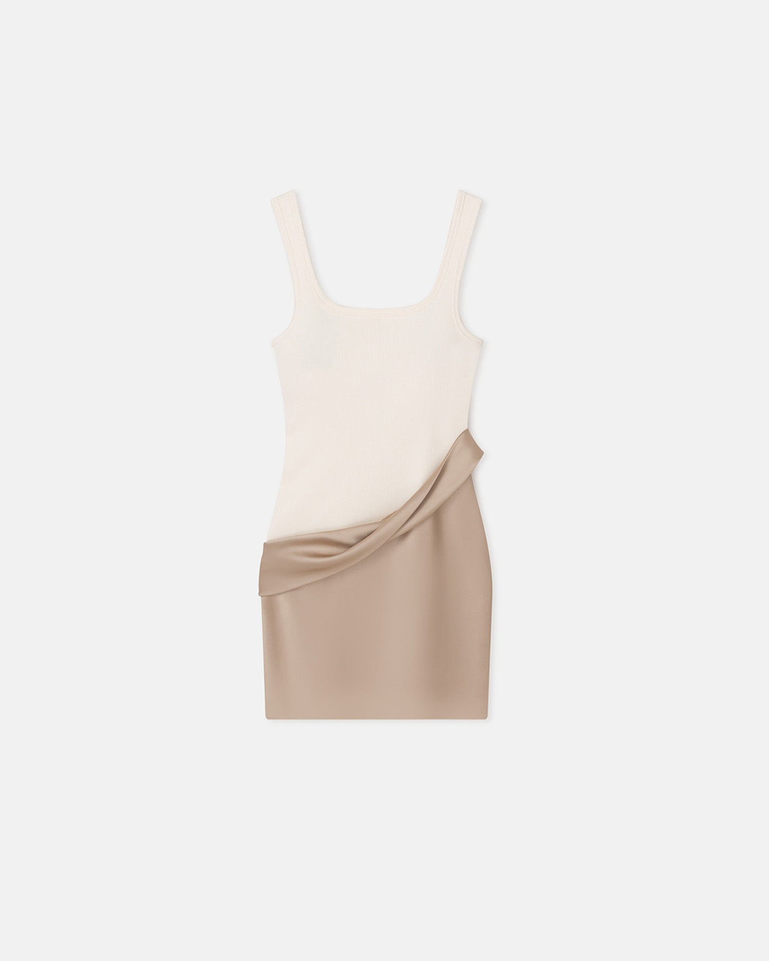 Marijn - Ribbed Jersey and Slip Satin Dress - Dune/Creme