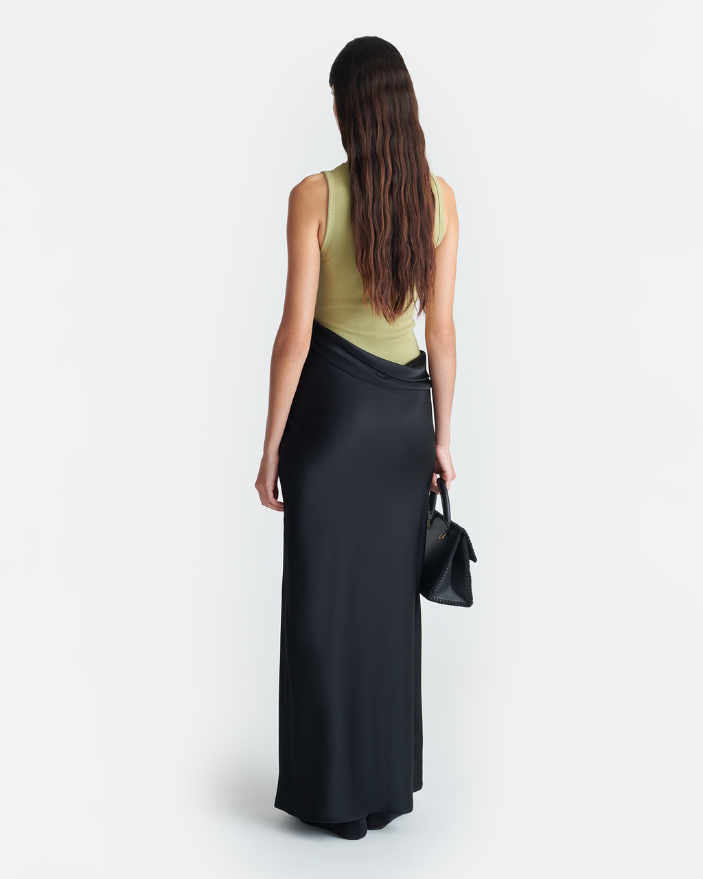 Cobee - Ribbed Jersey and Slip Satin Dress - Black/Olive Green