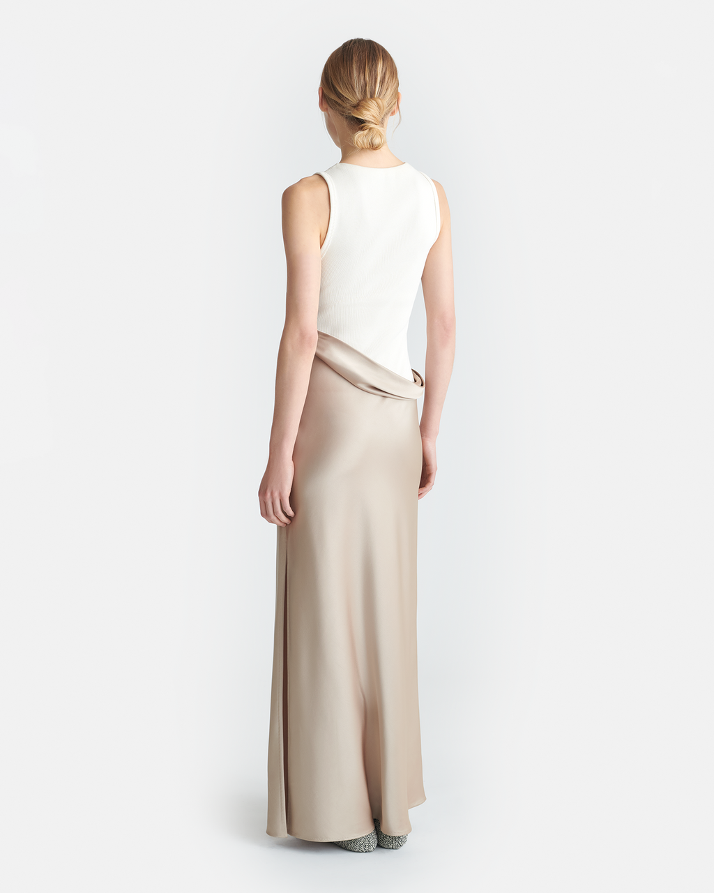 Cobee - Ribbed Jersey and Slip Satin Dress - Dune/Creme