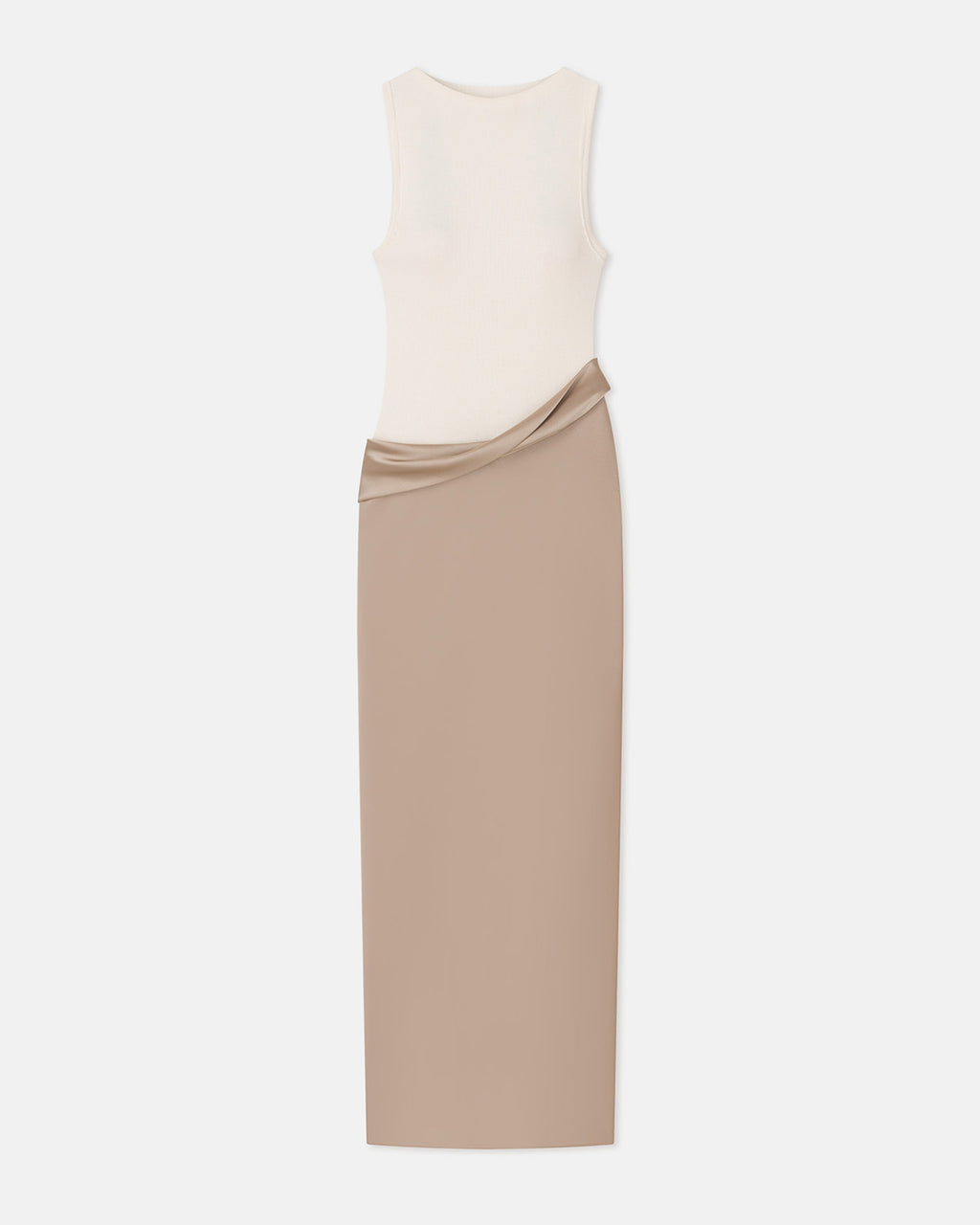 Cobee - Ribbed Jersey and Slip Satin Dress - Dune/Creme