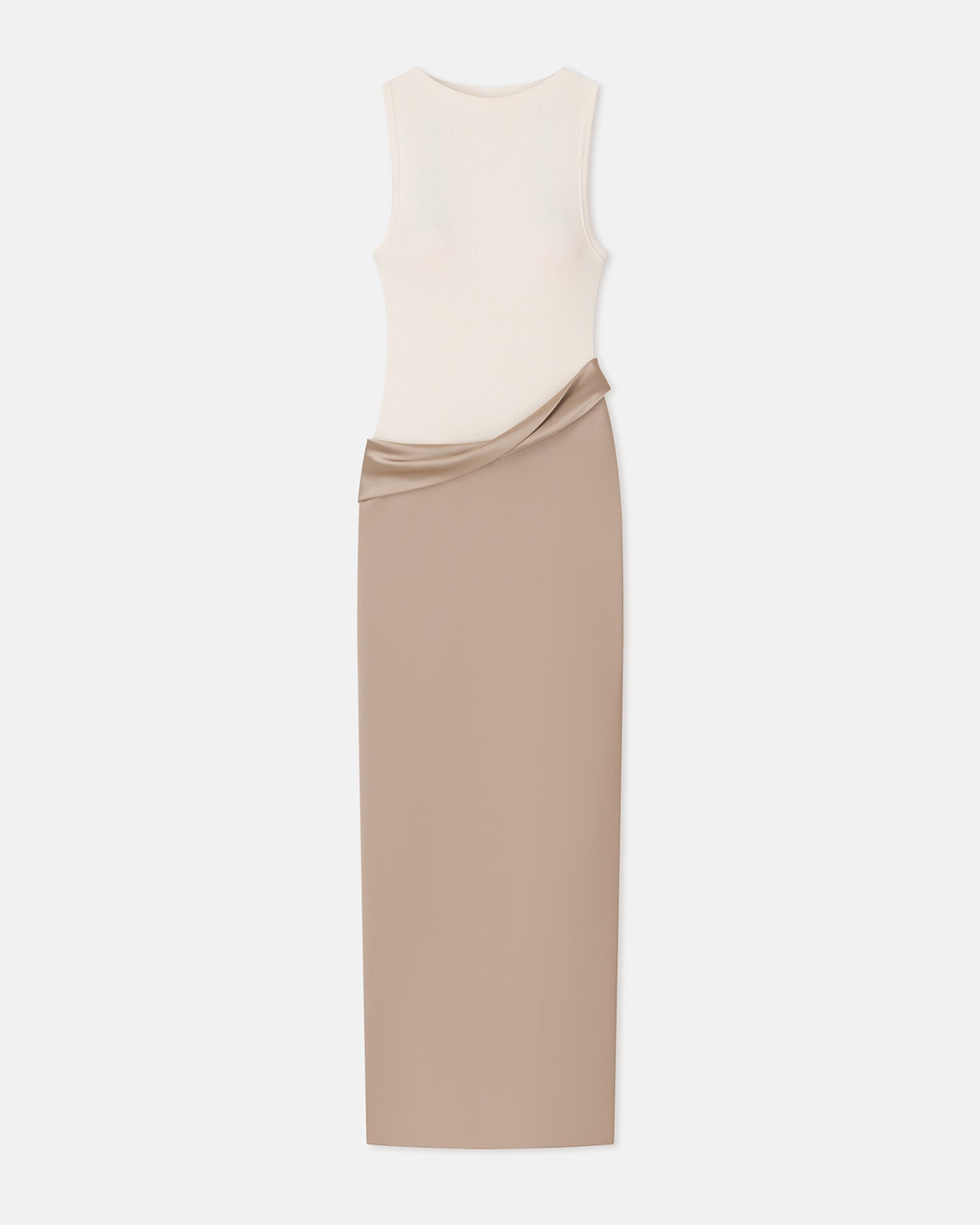 Cobee - Ribbed Jersey and Slip Satin Dress - Dune/Creme