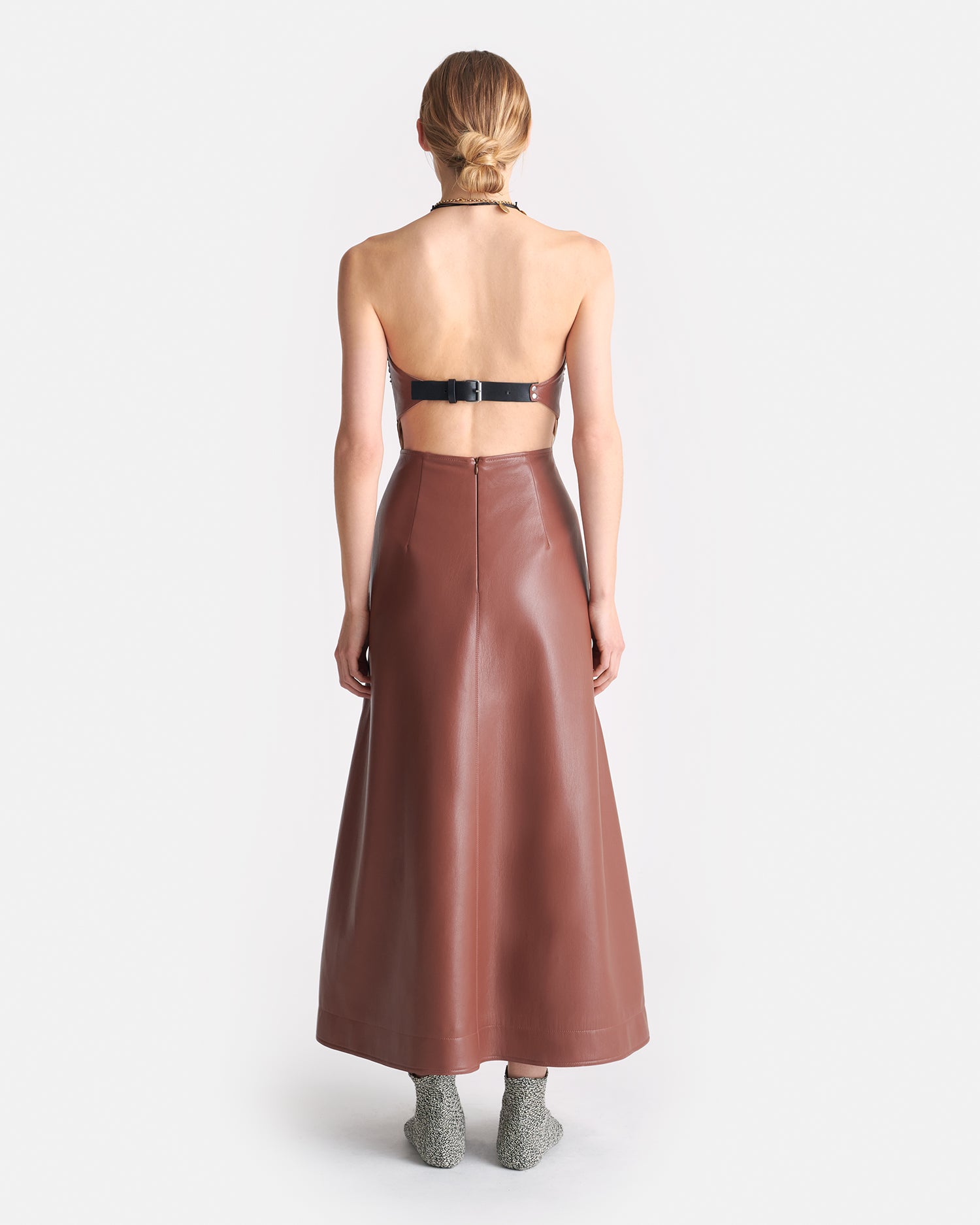 Iwona - Okobor Alt-Leather Midi Dress - Henna/Black Nanushka Iwona - Okobor Alt-Leather Midi Dress - Henna/Black Nanushka