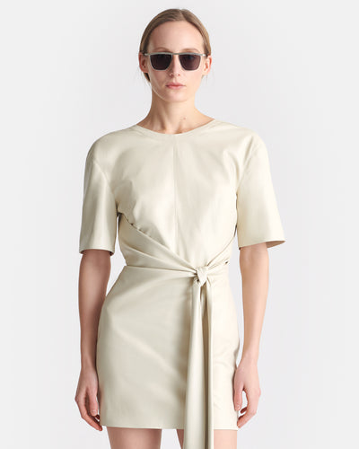 Maryl - Fringed Okobor™ Alt-Leather Mini Dress - Chalk/Creme