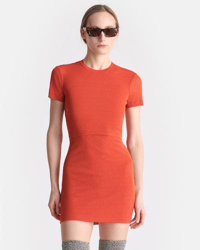 Daina - Open-Back Mesh-Jersey Mini Dress - Red Orange