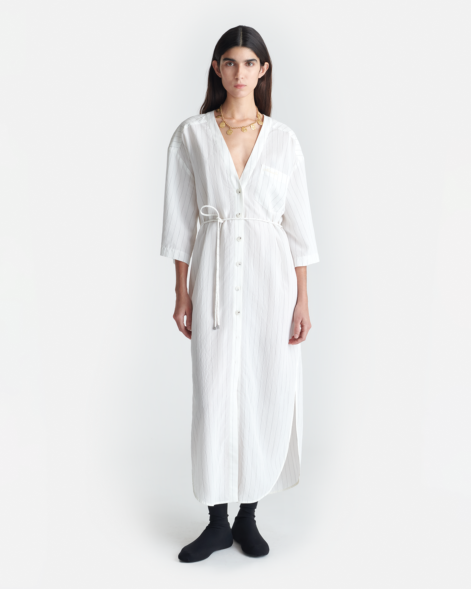 Amneris - Striped Shirt Dress - White