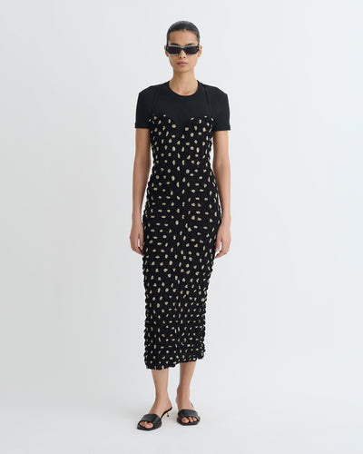 Haylen - Seersucker Tech Chiffon Midi Dress - Polka