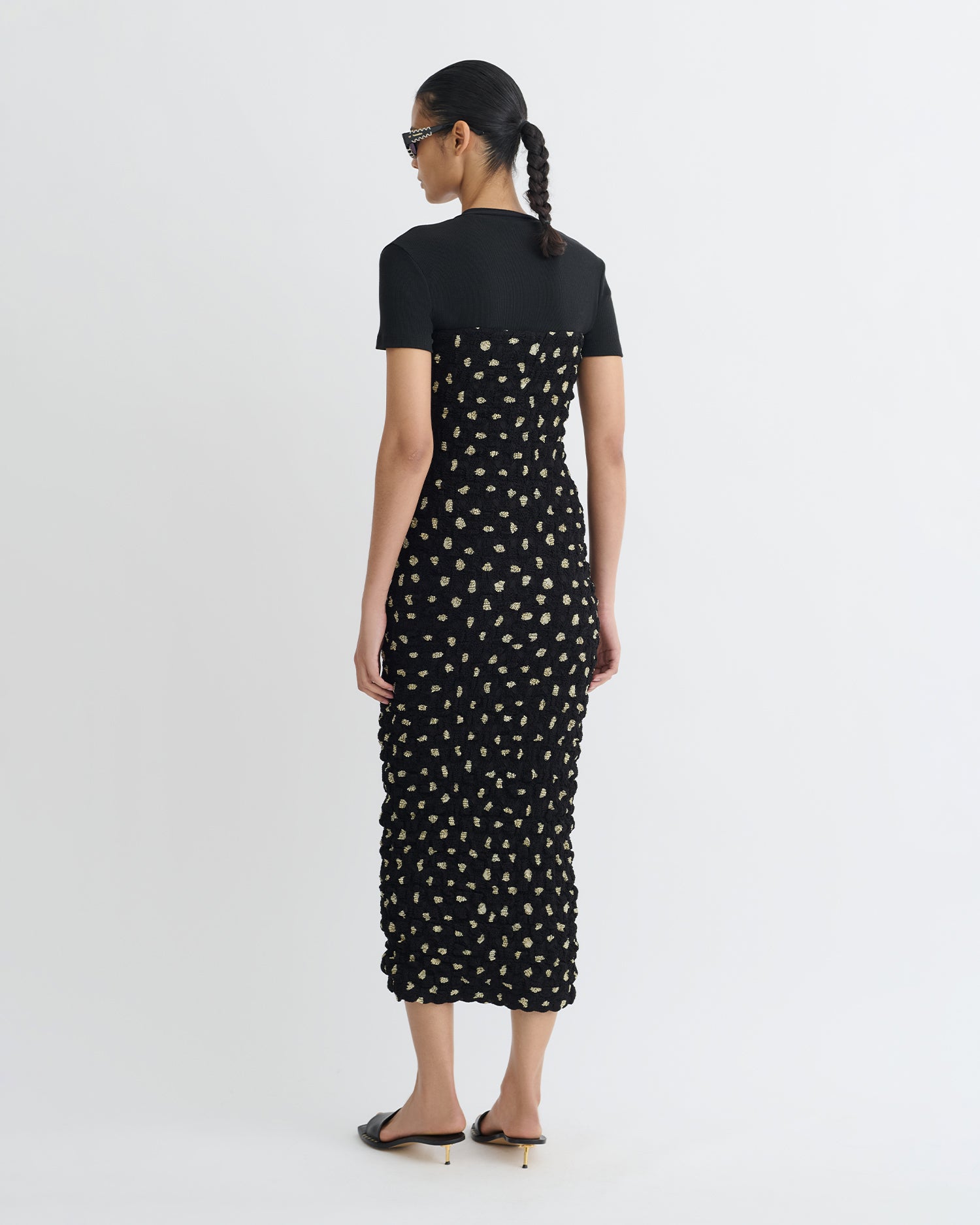 Haylen - Seersucker Tech Chiffon Midi Dress - Polka
