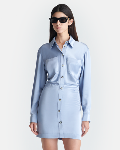 Arona - Draped Slip Satin Mini Dress - Ice Blue