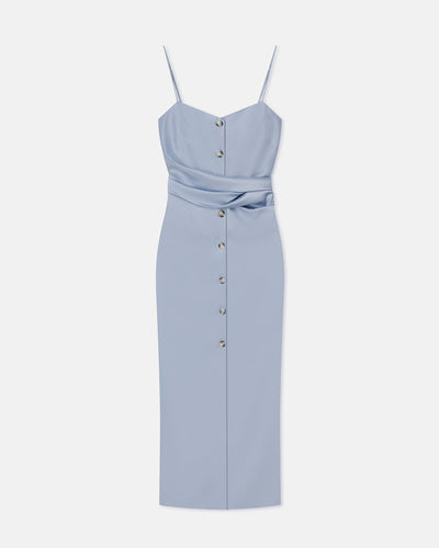 Sayan - Draped Slip Satin Midi Dress - Ice Blue